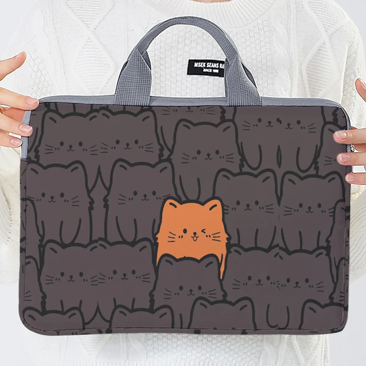 sacoche polyester chat noir motifs chats graphiques protection ordinateur portable voyage business école université travail