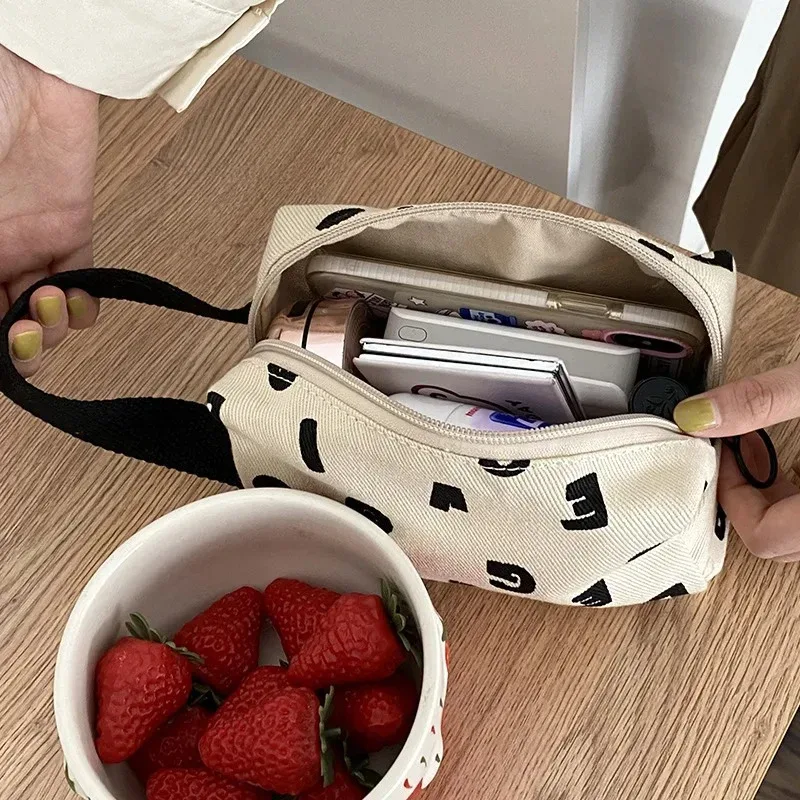 lettres imprimer femmes toile sacs à cosmétiques coton tissu maquillage sac pochette petit sac à main pochette voyage organisateur étui pour les filles