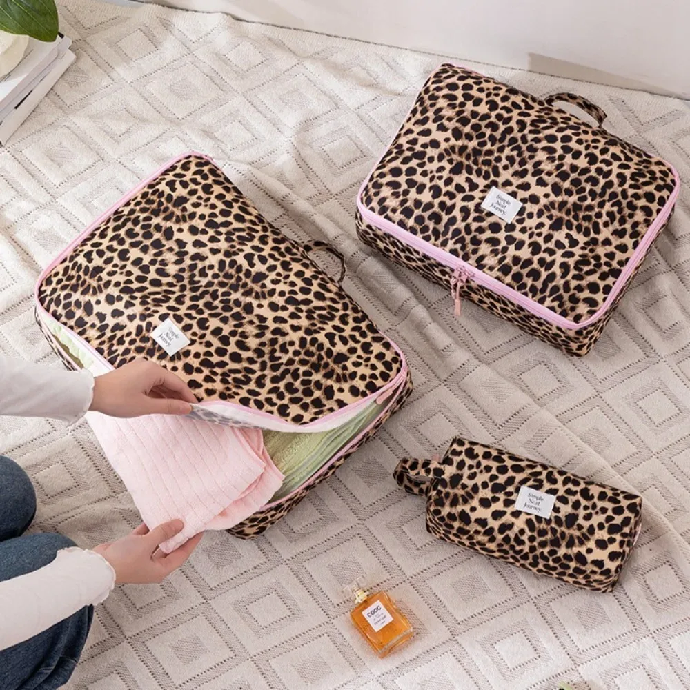 trousse de maquillage léopard, organiseur de voyage pour vêtements et articles de toilette, grande capacité, étanche, portable pour femmes, voyages d'affaires, bagages