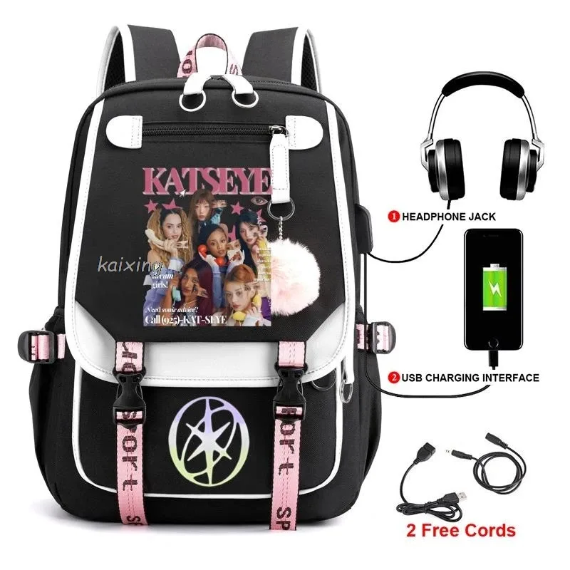 kawaii chaud katseye drôle impression sacs à dos doux capacité étudiant cartable collège étudiant patchwork ordinateur portable simple mochilas