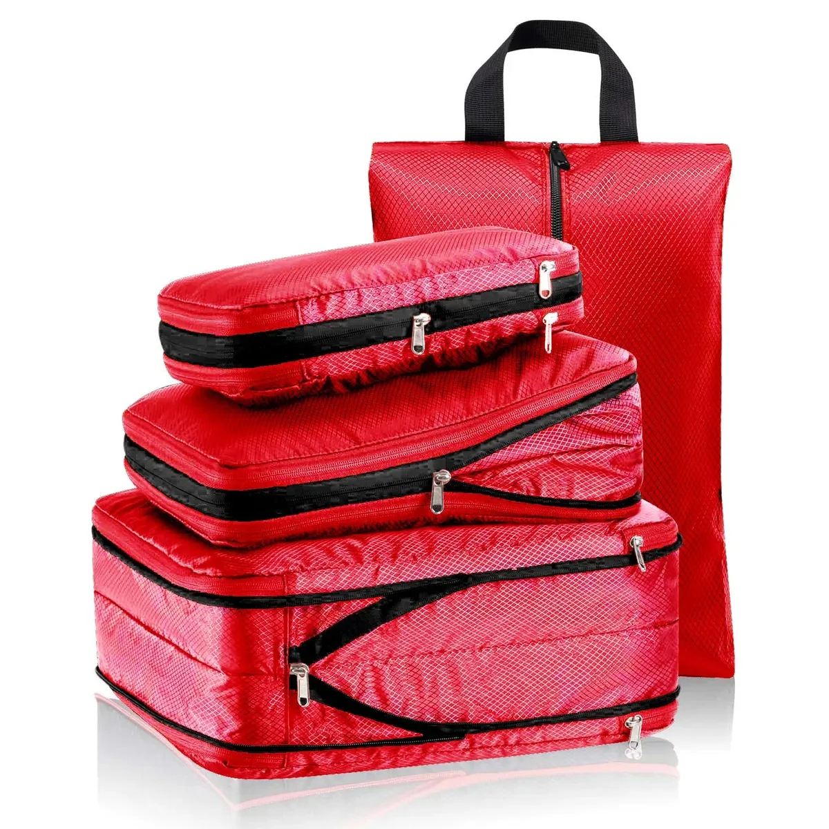 organisateur voyage compression double sacs rangement tissu noir bordure rouge polyvalent transport chaussures vêtements