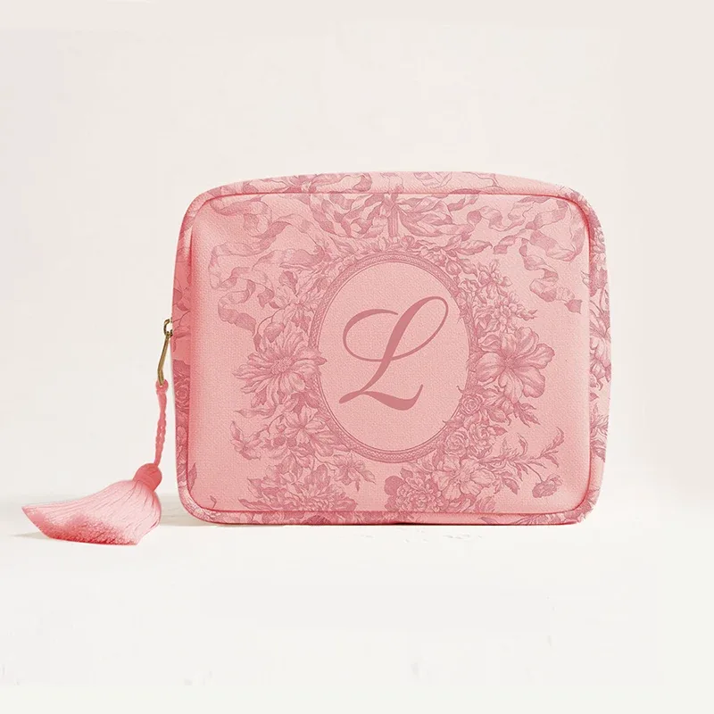 pochette de maquillage en toile rose avec lettres imprimées, mini sac de rangement de voyage pour dames, sac de lavage de cosmétiques, mode beauté essentielle organi