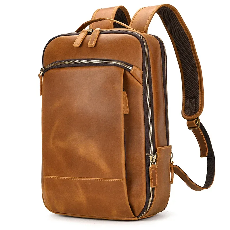 vintage hommes crazy horse cuir sac à dos en cuir véritable rétro sac à dos grand classique voyage sac à dos grand ordinateur portable sac d'ordinateur