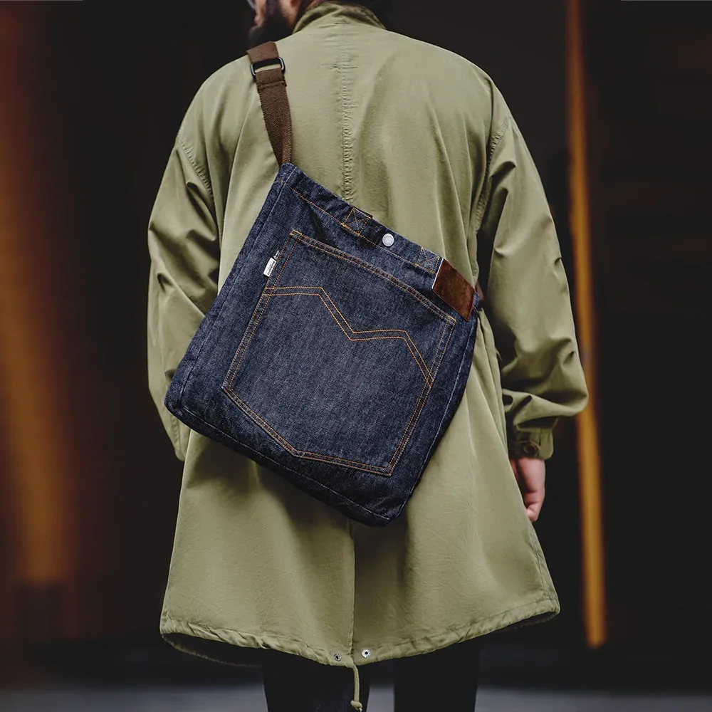 maden unisexe rétro 14oz denim sacs simple épaule sacs à bandoulière brodé polyvalent à main fourre-tout grande capacité sacs
