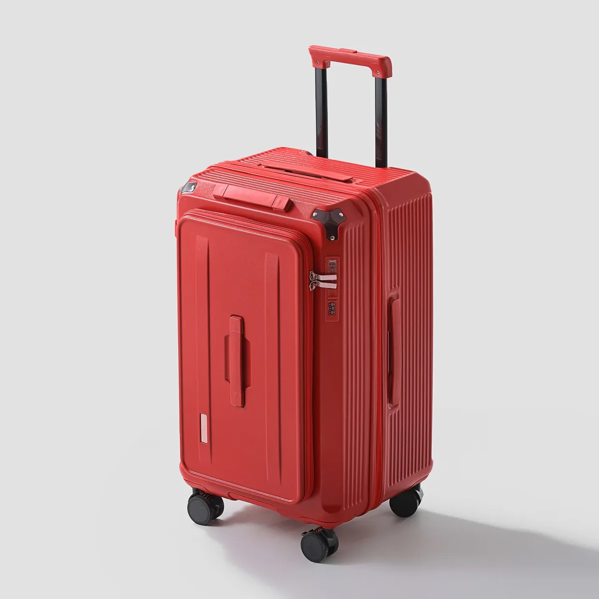 valise pc gris compartiments glissières ceinture poignée latérale verrouillage code roue frein expansion latère ajustable voyage