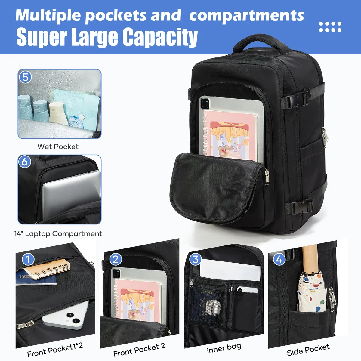 sac sous vide pour vêtements, sac à dos bagage à main avion, sac à dos sous vide essentiels de voyage bagage à main 40x30x20, sac à dos pour hommes