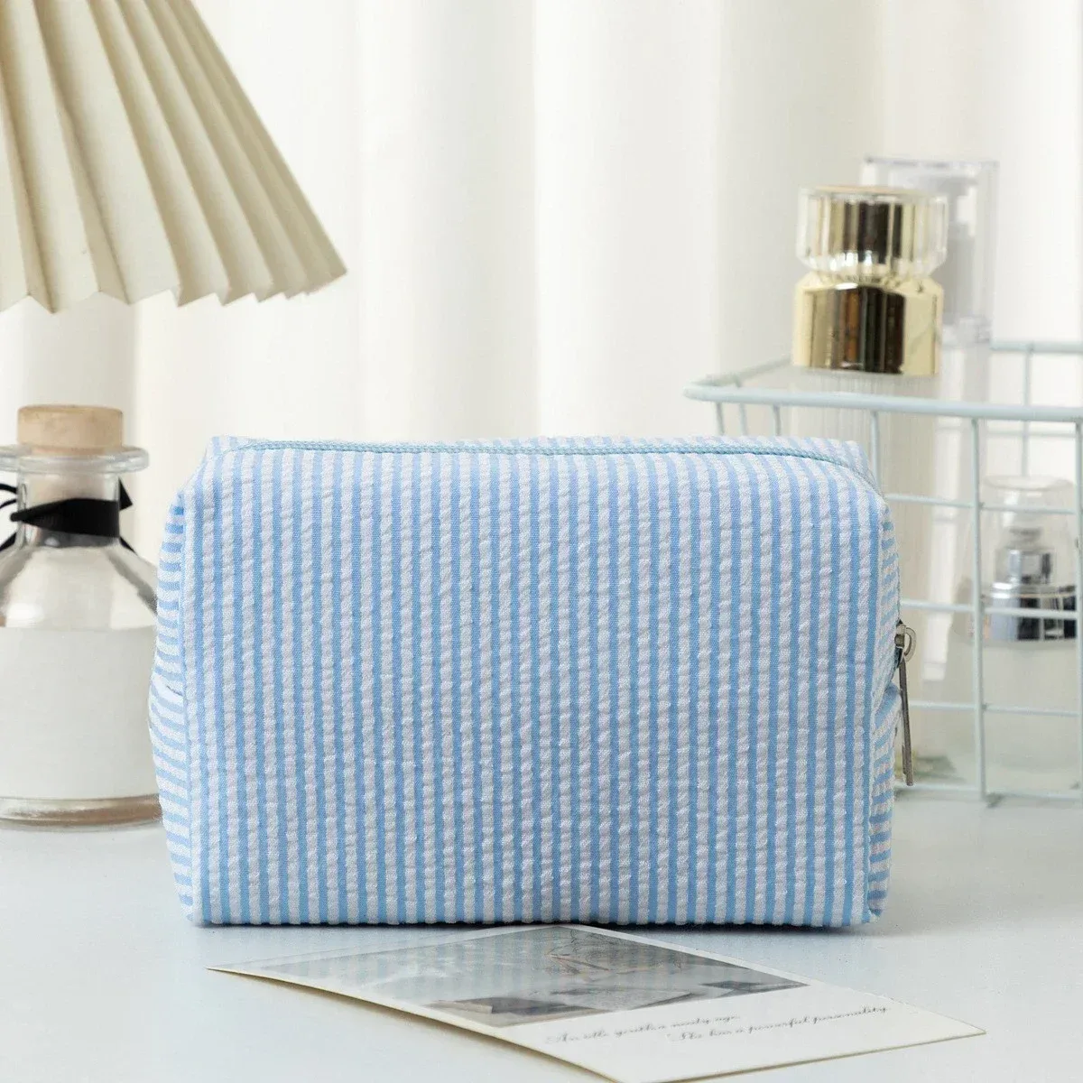 sac à cosmétiques rayé, trousse de maquillage rose violet pour femmes, organisateur de voyage avec fermeture éclair