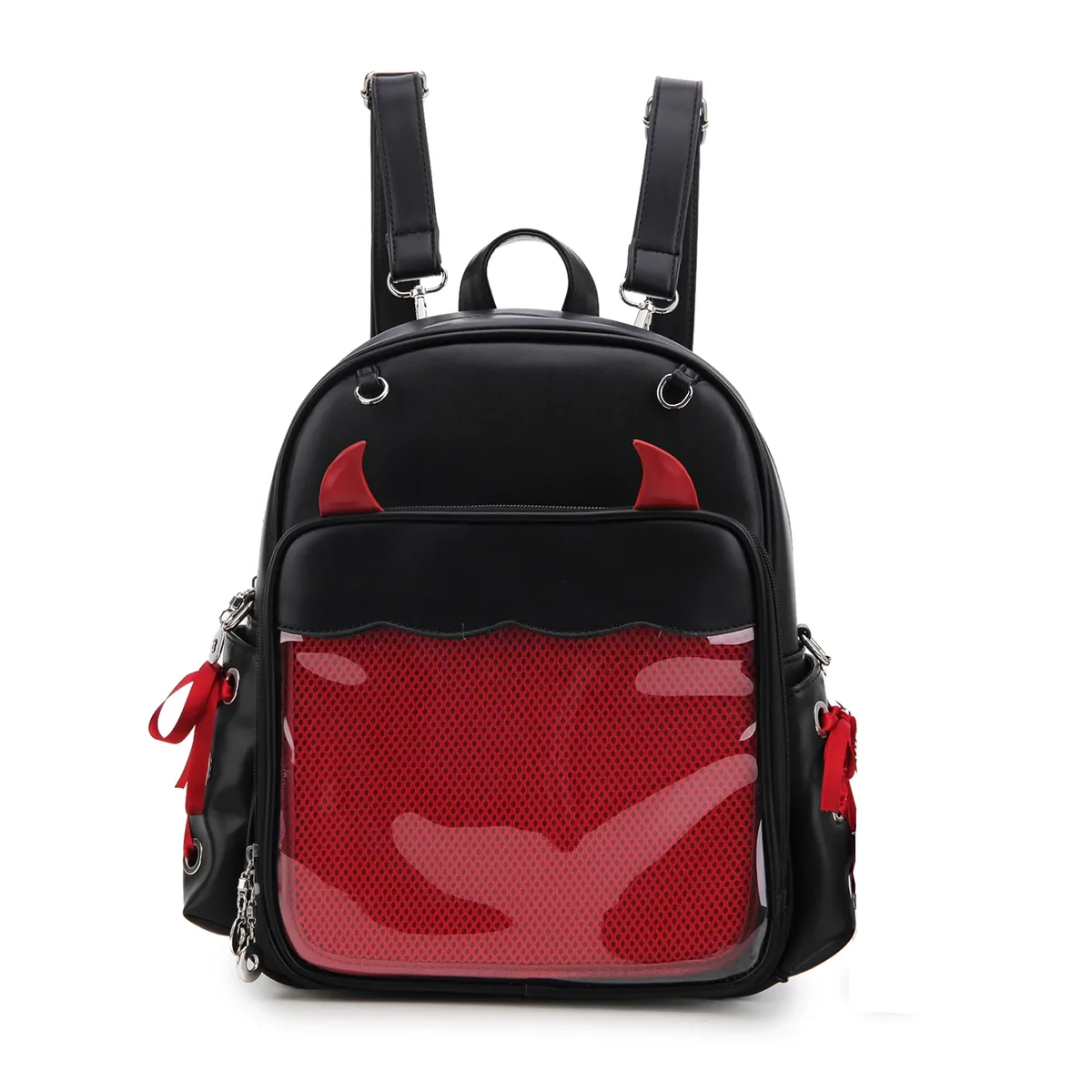 sac à dos gothique ita de grande capacité avec poche transparente pour femme, présentoir d'insigne, punk, de jour, cosplay, 3 voies