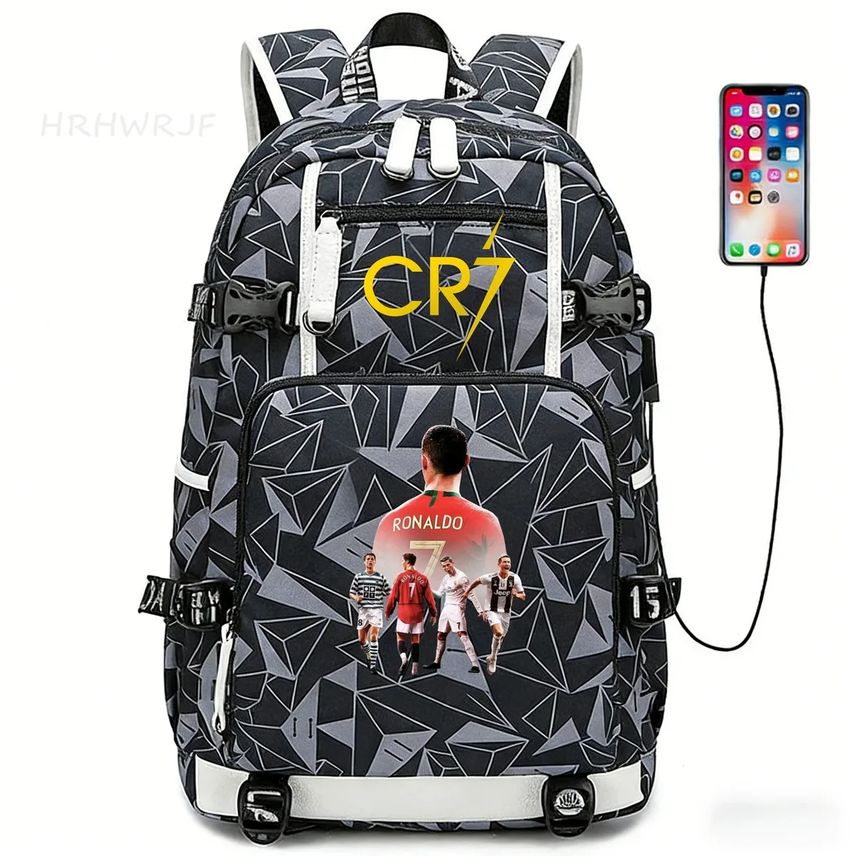 sac à dos usb cr7 pour superstars du football, sac de voyage pour ordinateur portable, sacs d'école noirs pour hommes, sacs d'école pour étudiants, mochilas, cadeau
