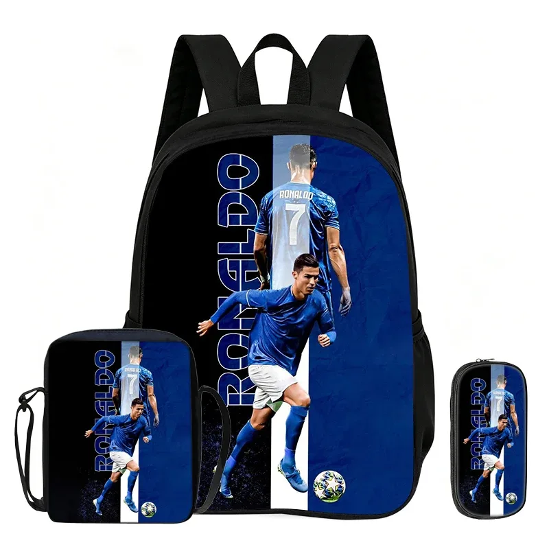 ensemble de 3 sacs à dos ronaldo pour enfants, sac à bandoulière pour l'école et les voyages, trousse à crayons, sac à dos de sport, sac à dos de star du football, cadeau