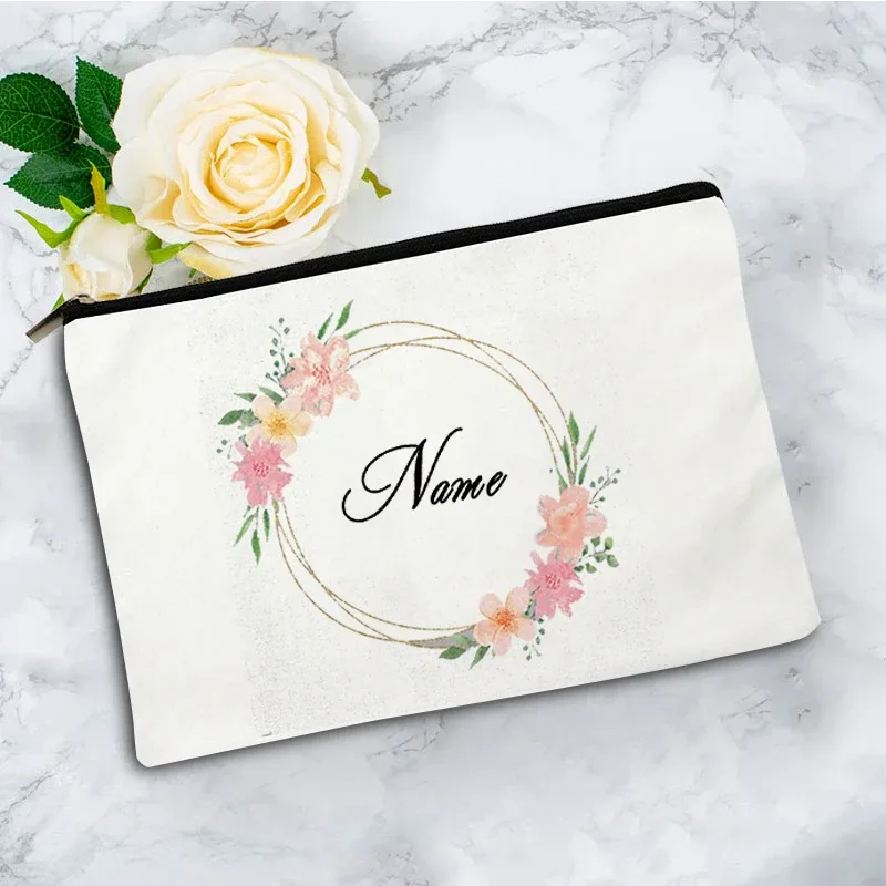 pochette zippée à motif floral pour femme, sac de voyage, organisateur en toile, trousse de maquillage, cadeau pour enseignant avec nom personnalisé lady f