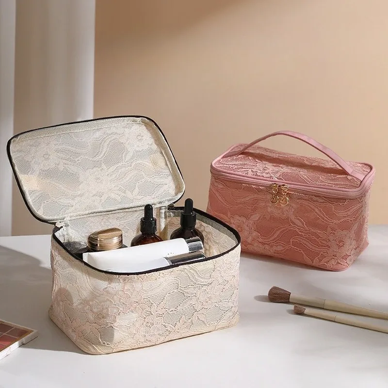 sacs de maquillage en dentelle pour femmes, sac à main, organisateur de voyage, pochette de rangement de maquillage cosmétique, fourre-tout portable à fermeture éclair, nouvelle collection