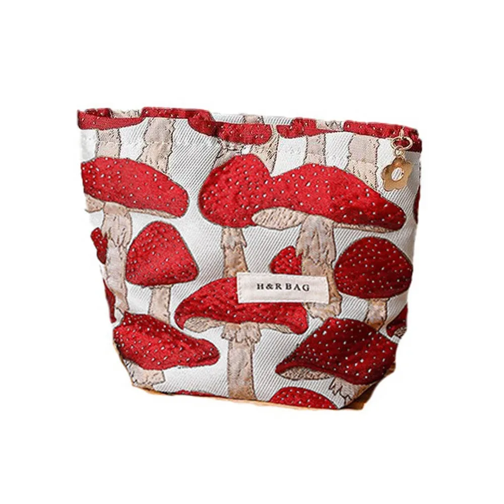 pochette de maquillage artistique en toile, taille m/l, motif champignon rouge, sac de rangement, porte-monnaie, porte-clés, cadeau