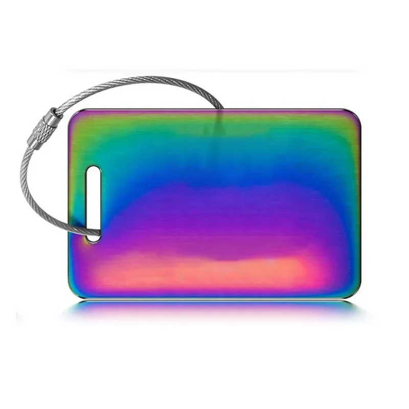 étiquette bagage métal carrée anse métal personnalisable voyage identité sécurité antiperte multicouleur travels accessoire