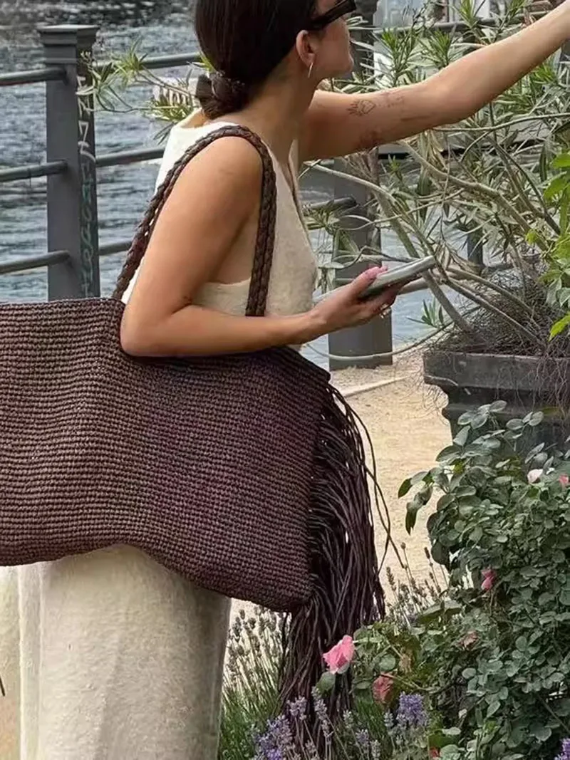 décontracté gland tissé femmes sacs à bandoulière à la main frange dame sacs à main été plage grand sac fourre-tout grand shopper sac à main pour les vacances