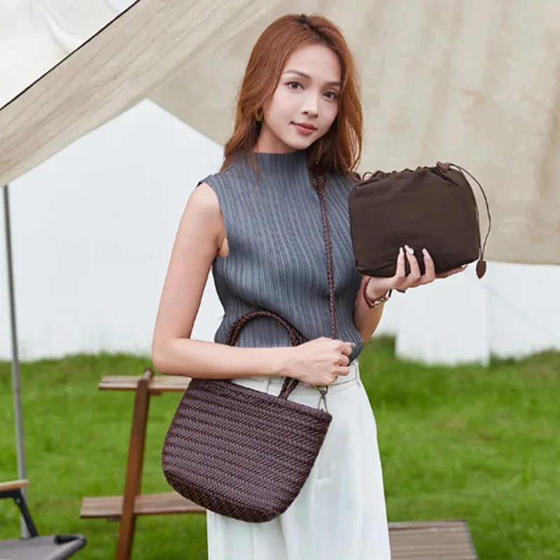 sac à poignée supérieure tissé en cuir de vache pour femme, sacoche décontractée en tricot tressé, vintage boho gitane aztèque ibiza, en cuir véritable