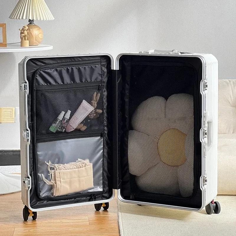 valise de voyage à grande capacité, avec cadre en aluminium, roulettes et porte-gobelet, valise de cabine 24/28/30 pouces