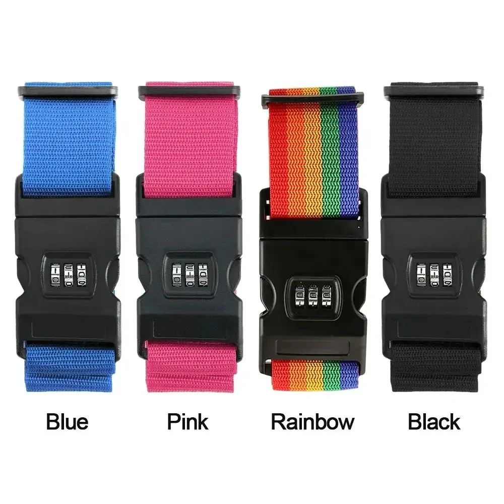 ceinture sécurité bagages nylon cadenas combiné multicouche élastique solide protection voyage bleu rose arc-en-ciel noir