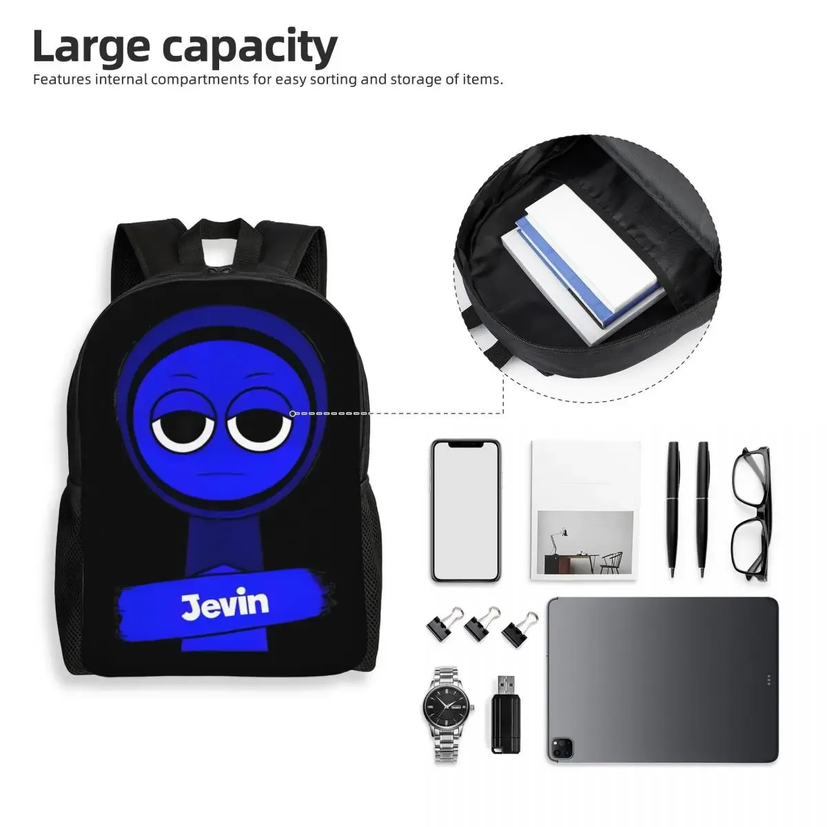 sprunki jevin drôle sac à dos décontracté léger lycée randonnée voyage sac à dos pour hommes femmes ordinateur portable sac à bandoulière