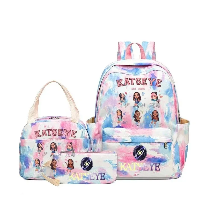nouveaux sacs à dos katseye à imprimé amusant, 3 pièces/ensemble, sac d'école pour étudiants, sac de voyage pour adolescentes et garçons, sacs à lunch, sac à dos