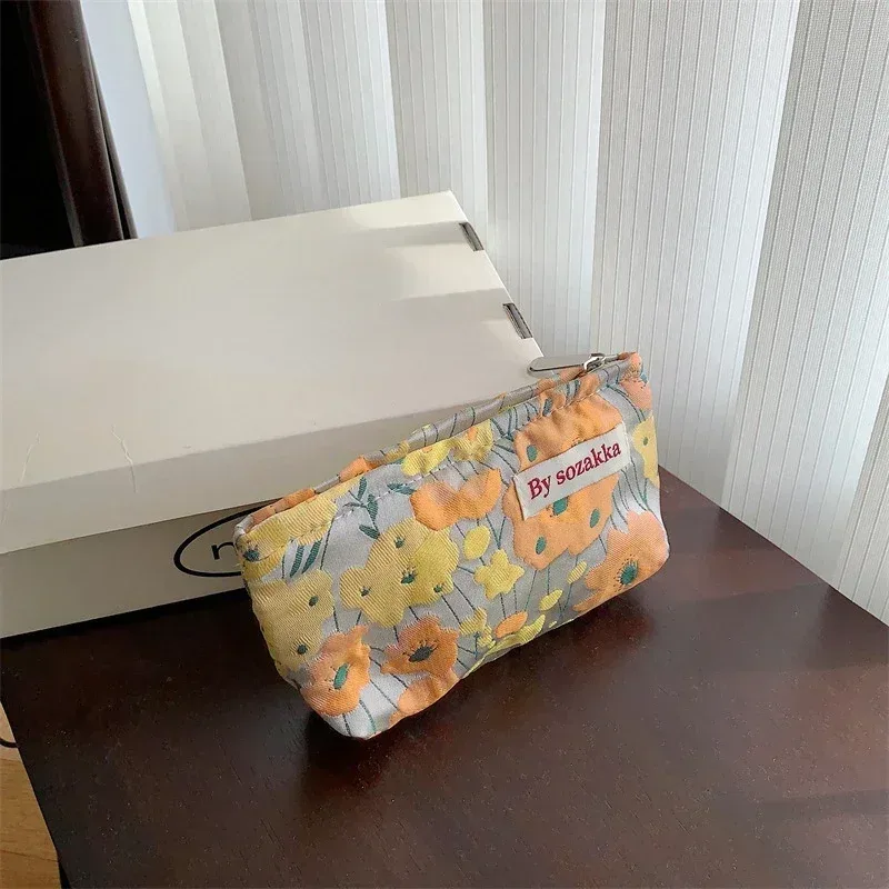 sac à cosmétiques floral, petit organisateur de maquillage, pochette de voyage pour articles de toilette, rangement de rouge à lèvres, trousse à crayons