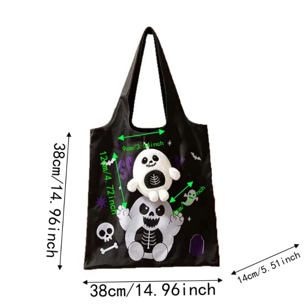 sac fourre-tout d'épicerie halloween couleur unie, mini sac à main de dessin animé peu encombrant, étui en peluche, sac 2-en-1 pliable rapidement, pochette porte-breloque