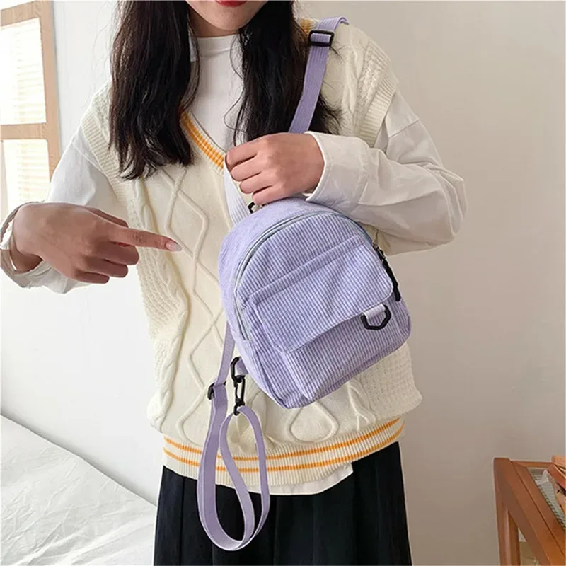 mini sac à dos en velours côtelé pour femme, cartable pour femme, monochrome, grande capacité, durable, simple, décontracté, voyage, document, mode