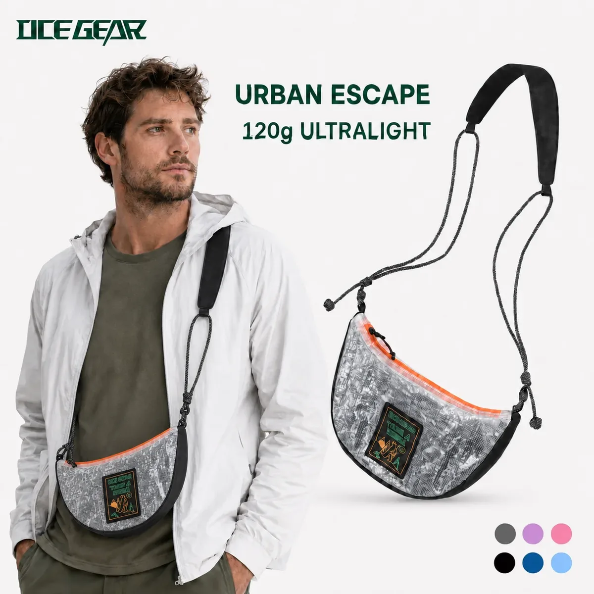 Sac à bandoulière en maille ECOpak Tech, ultraléger 120g, sac demi-lune, imperméable 70psi, sac à bandoulière pour la randonnée et le camping, pour hommes et femmes