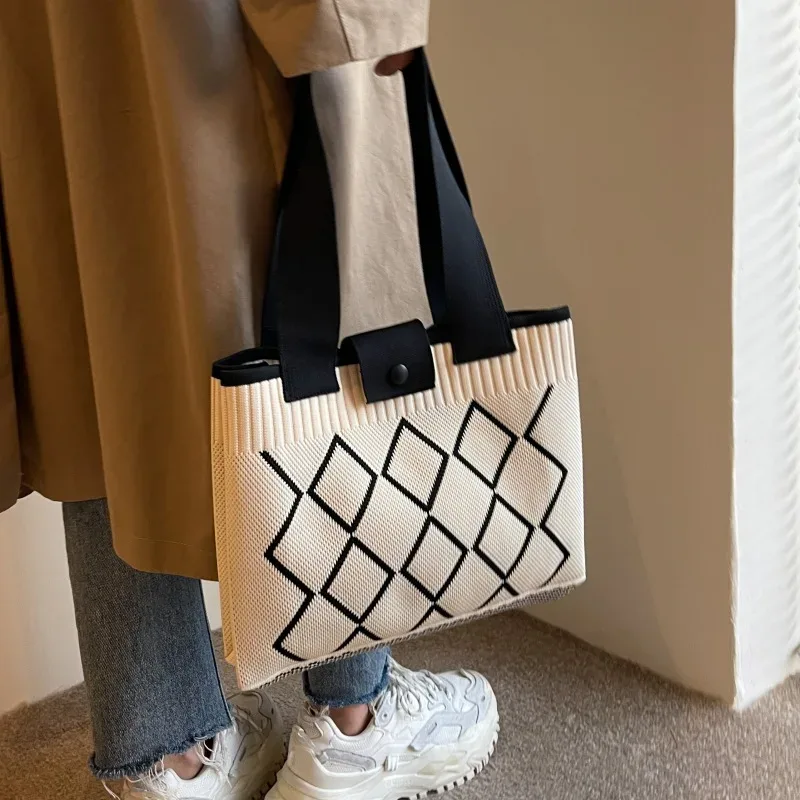 nouveau sac à bandoulière tendance grande capacité pour femmes – sacs à main polyvalents en tricot et crochet