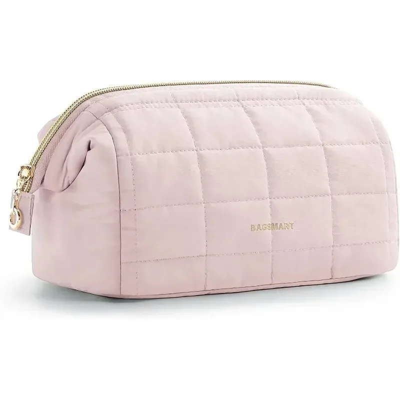 trousse de maquillage trousse de toilette de voyage sacs de maquillage rembourrés gonflés pochette large ouverte sac à main essentiels de voyage accessoires de toilette brosses