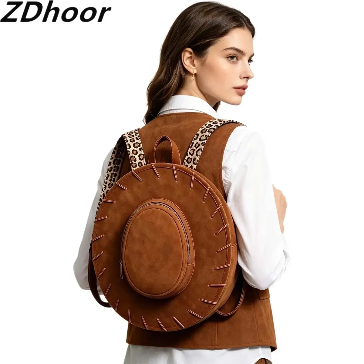 sac à dos en forme de chapeau de cowgirl occidental pour femme, bretelles réglables à imprimé léopard, sac décontracté pour la vie quotidienne, halloween, cosplay