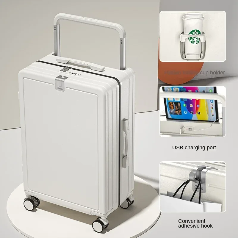 valise multifonctionnelle à roulettes avec poignée large, fermeture éclair, porte-gobelet, port usb, 20 pouces, bagage à main pour voyage
