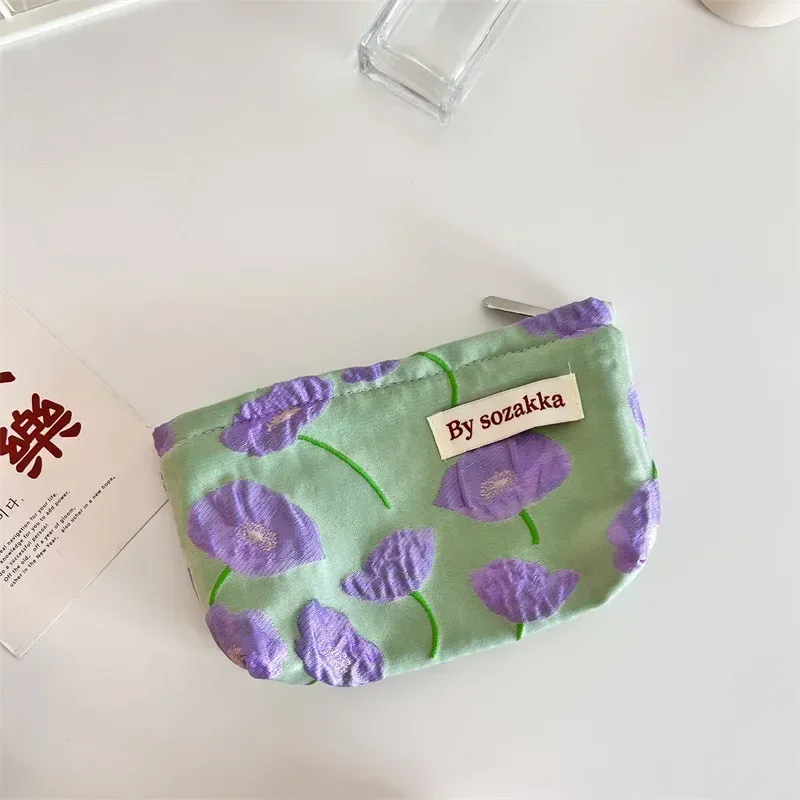 trousse de maquillage coréenne florale pour femmes, trousse à cosmétiques, trousse de maquillage de voyage, trousse de beauté en toile, trousse à crayons