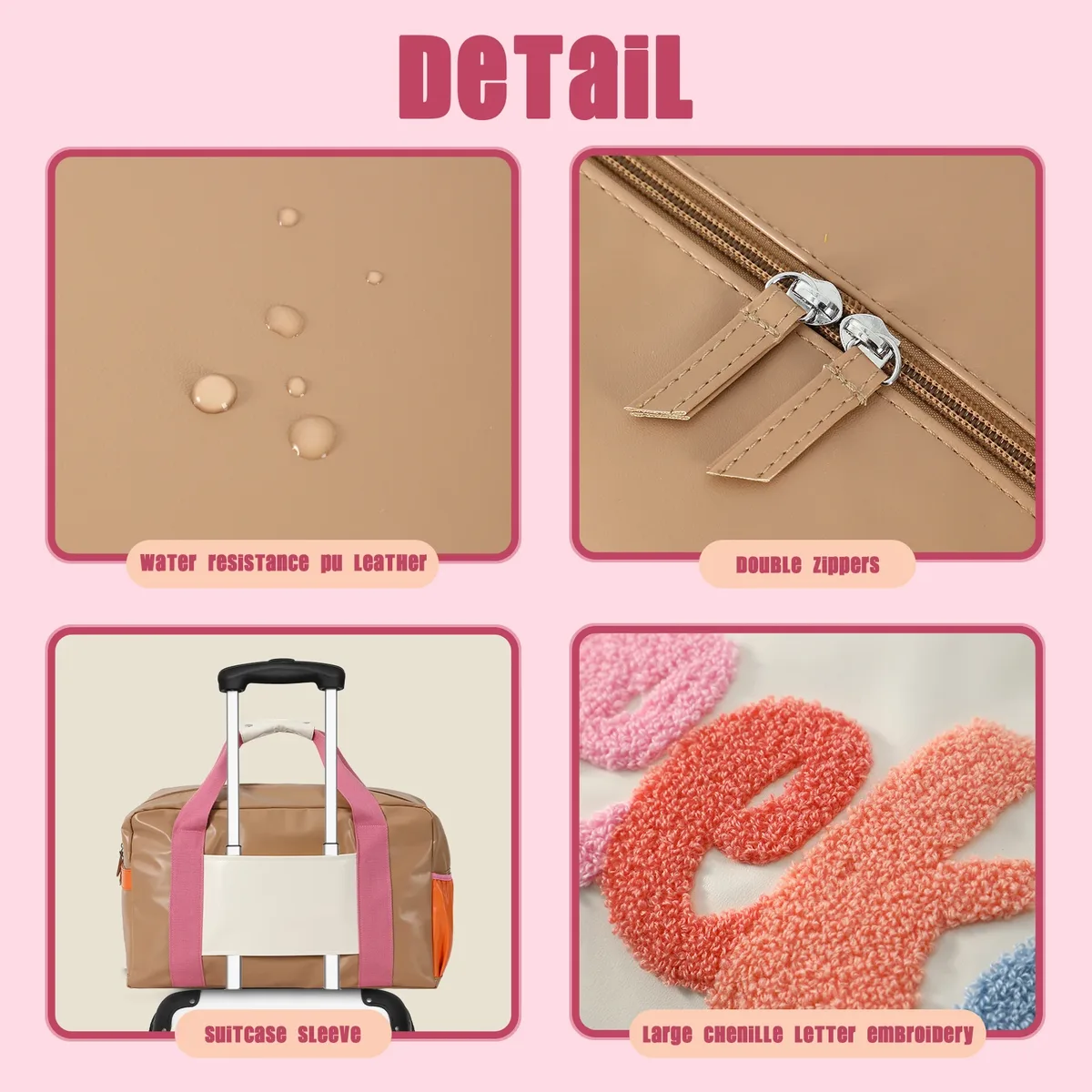 sac voyage nylon beige bandoulière amovible poignée supérieure week-end lettre brodee femmes vacances doux