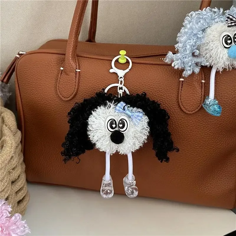 porte-clés poupée en peluche à cheveux bouclés et moelleux avec joli nœud, idéal comme pendentif de sac à dos, cadeau pour adolescentes