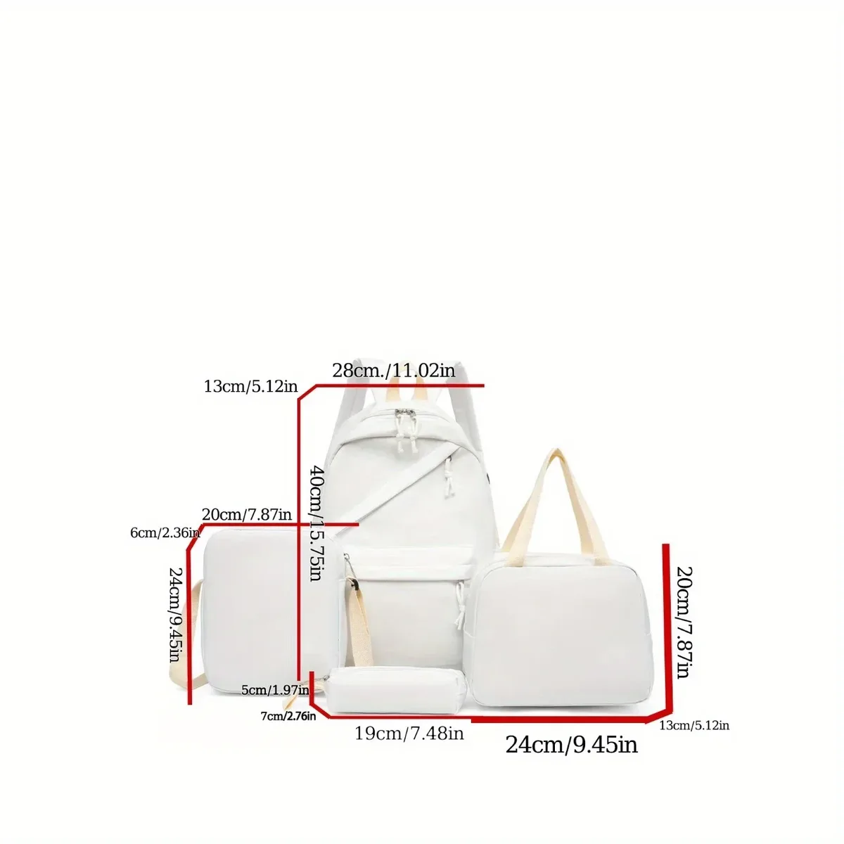 mode décontractée 4 pièces ensemble retour à l'école grande capacité en nylon couleur unie sac à dos & sac à main et trousse à crayons sac à dos pour l'école