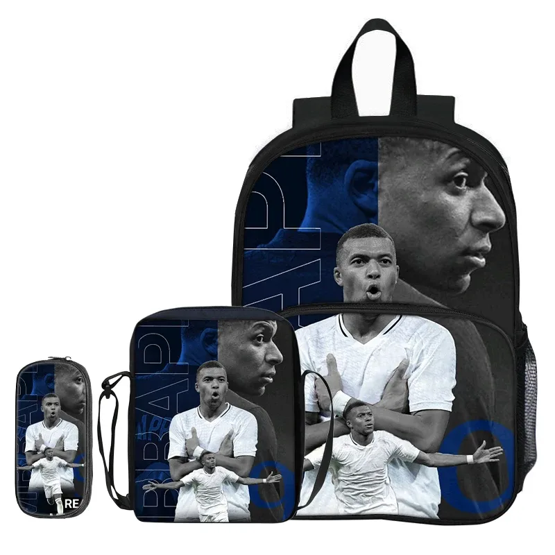 sac à dos pour enfants, sacs à bandoulière, trousse à crayons m-mbappe, ensemble de 3 pièces avec poche avant, sac à dos de star du football