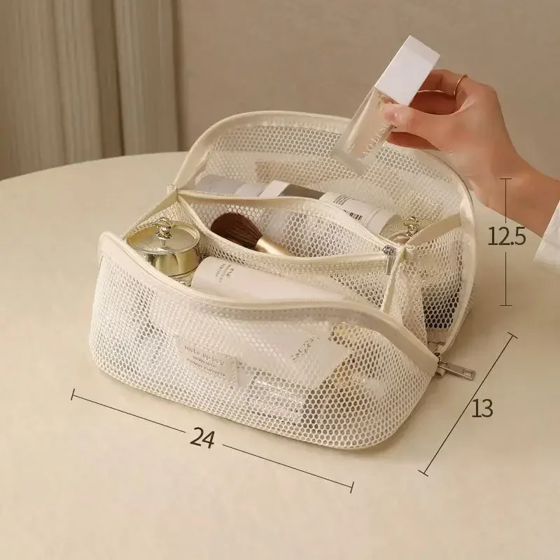 sac de voyage en maille de luxe léger, grande capacité, compartiments de rangement, portable, pour produits de soin de la peau et articles de toilette