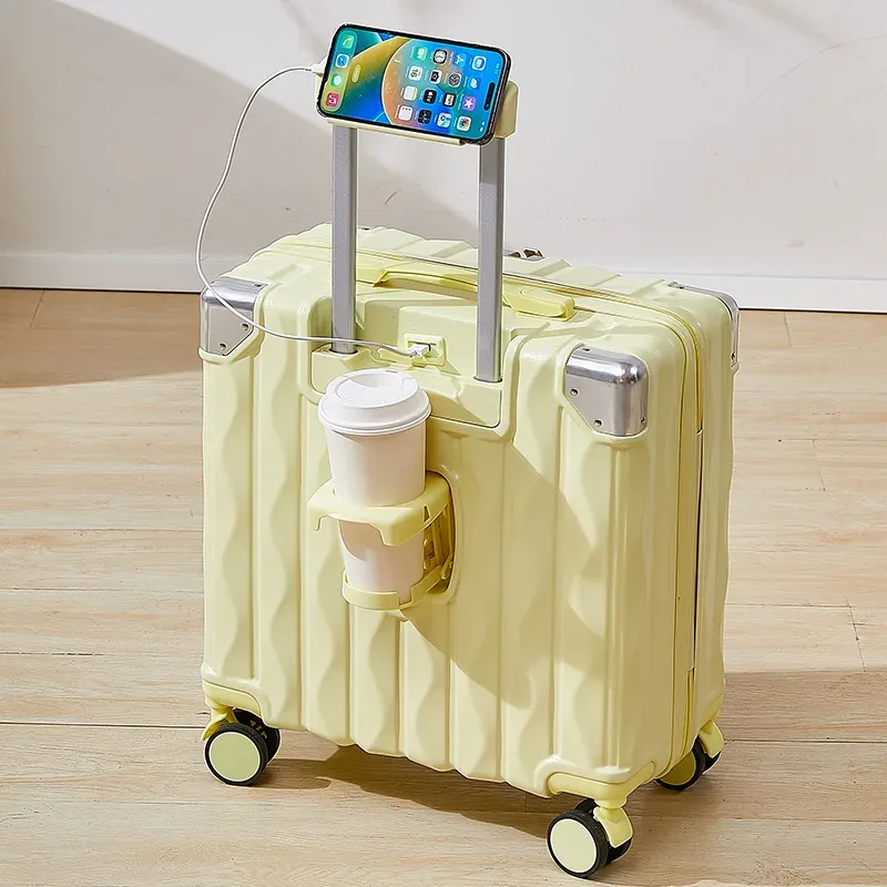 valise 18 "20" mot de passe boîtier de chariot valise cabine de voyage petit bagage avec porte-gobelet usb support pour téléphone valise bagage de voyage