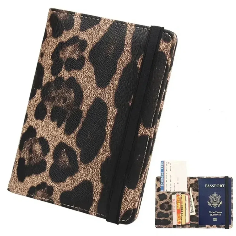 porte-passeport en pu, étanche, plusieurs fentes pour cartes, housse pour passeport, sacs de protection pour billets léopard marron, accessoires de voyage