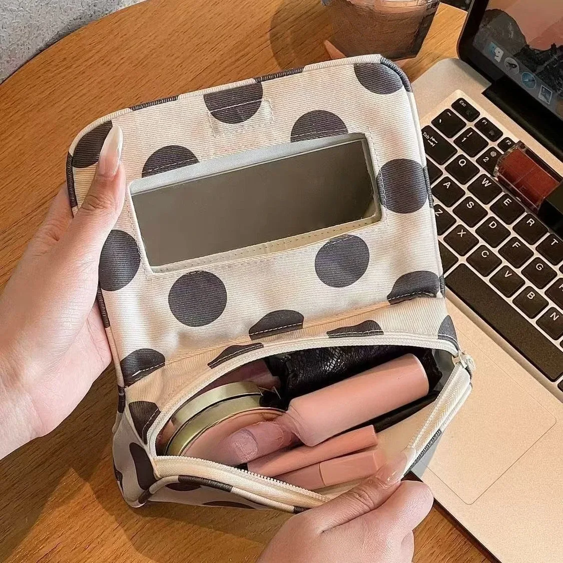 grande trousse de maquillage portable de voyage avec miroir, sac cosmétique à main, organiseur de toilette pour femmes, cadeau