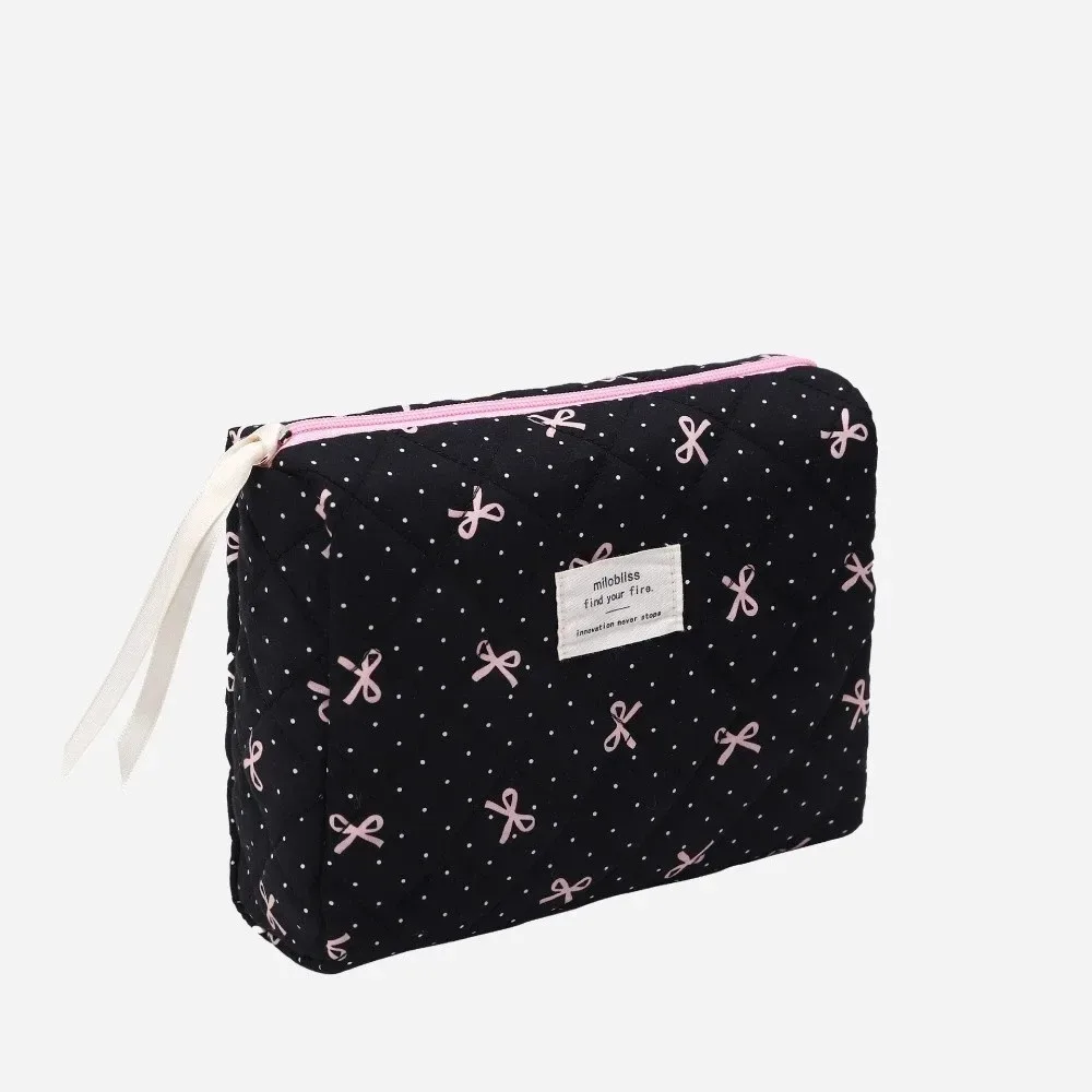 sac matelassé rose tendance avec nœud, grande capacité, pochette de rangement pour maquillage, sac carré imprimé nœud
