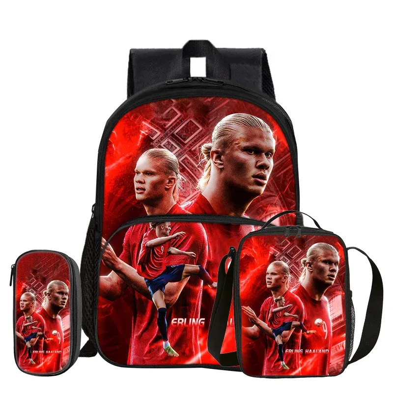 sac dos nylon bleu motifs football erling haaland grand bandoulière arquée sac déjeuner pochette enfant usage voyage
