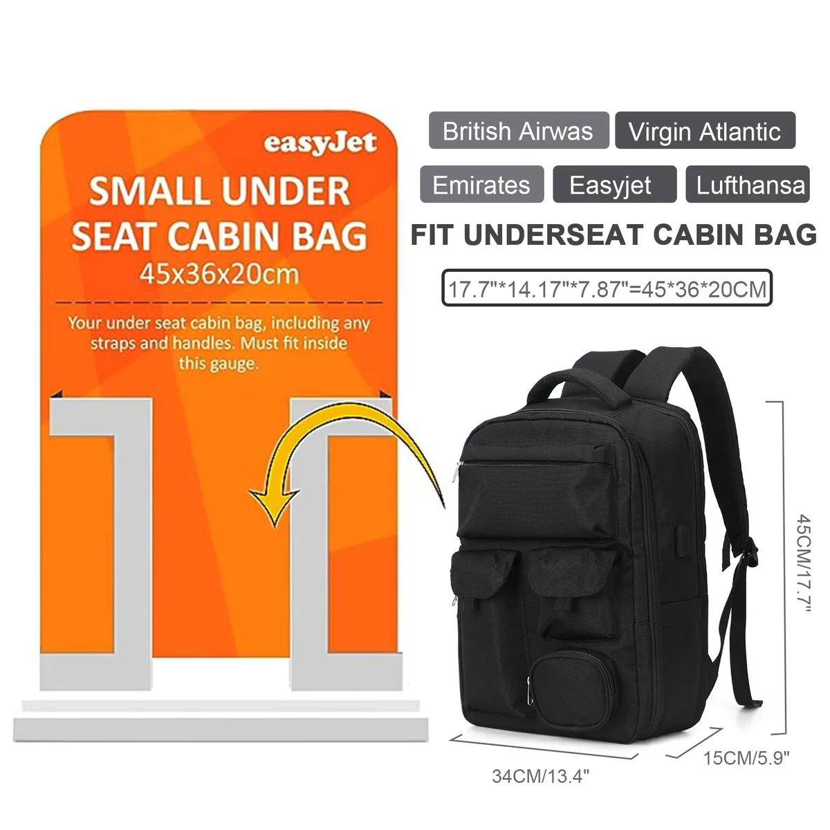 sac à dos de voyage à main, grands sacs à dos pour ordinateur portable de 15,6 pouces pour hommes et femmes, sacs à dos d'université durables et résistants à l'eau, sac d'avion