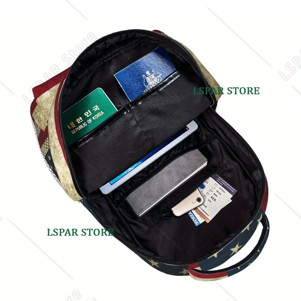 sac à dos vintage avec drapeau américain, unisexe, décontracté, pour ordinateur portable, cartable d'école, sac à dos de voyage, randonnée, camping