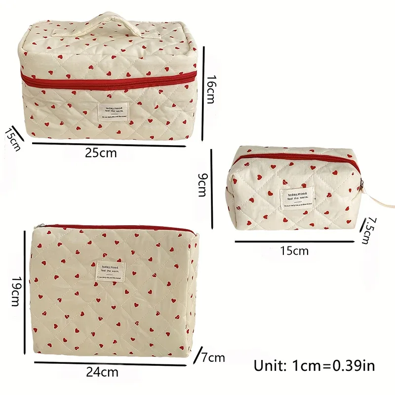 sac de toilette matelassé ins fresh red heart, grande capacité, sac de rangement pour cosmétiques, sac de voyage portable, sac à main