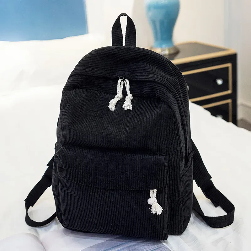 sac à dos simple en velours côtelé pour femmes, grande capacité, sacs d'école pour filles, sac de voyage portable pour adolescents, livre pour ordinateur portable