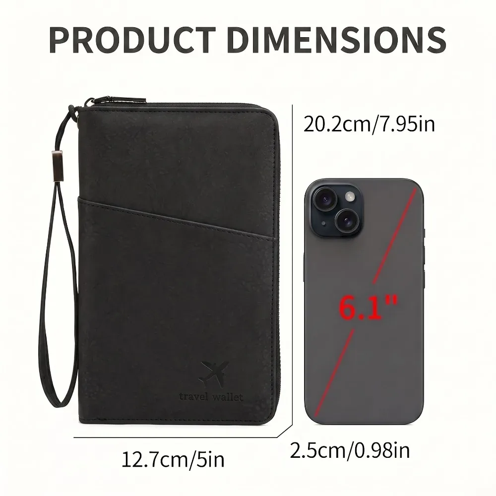 portefeuille de voyage en cuir anti-rfid pour passeports familiaux avec dragonne, emplacement pour stylo, organiseur de cartes, billets et documents – essentiels de voyage