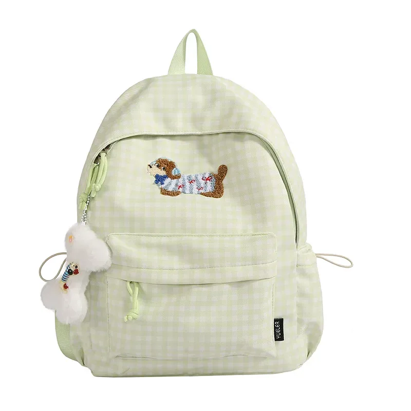 sac à dos grande capacité pour femme, style universitaire, motif chien saucisse de dessin animé coréen, sac à livres polyvalent à carreaux, loisirs et voyage