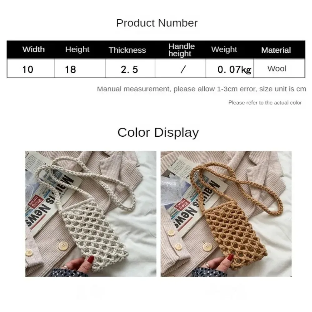 petit sac à bandoulière en crochet tissé ajouré pour femmes, sac à main léger tressé de couleur unie, sacs à bandoulière